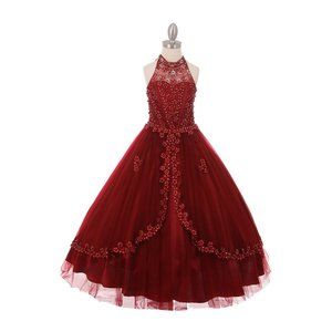 CINDERELLA COUTURE Burgundy Halter Neck Party Tulle Dress Multi-Sizes X5060